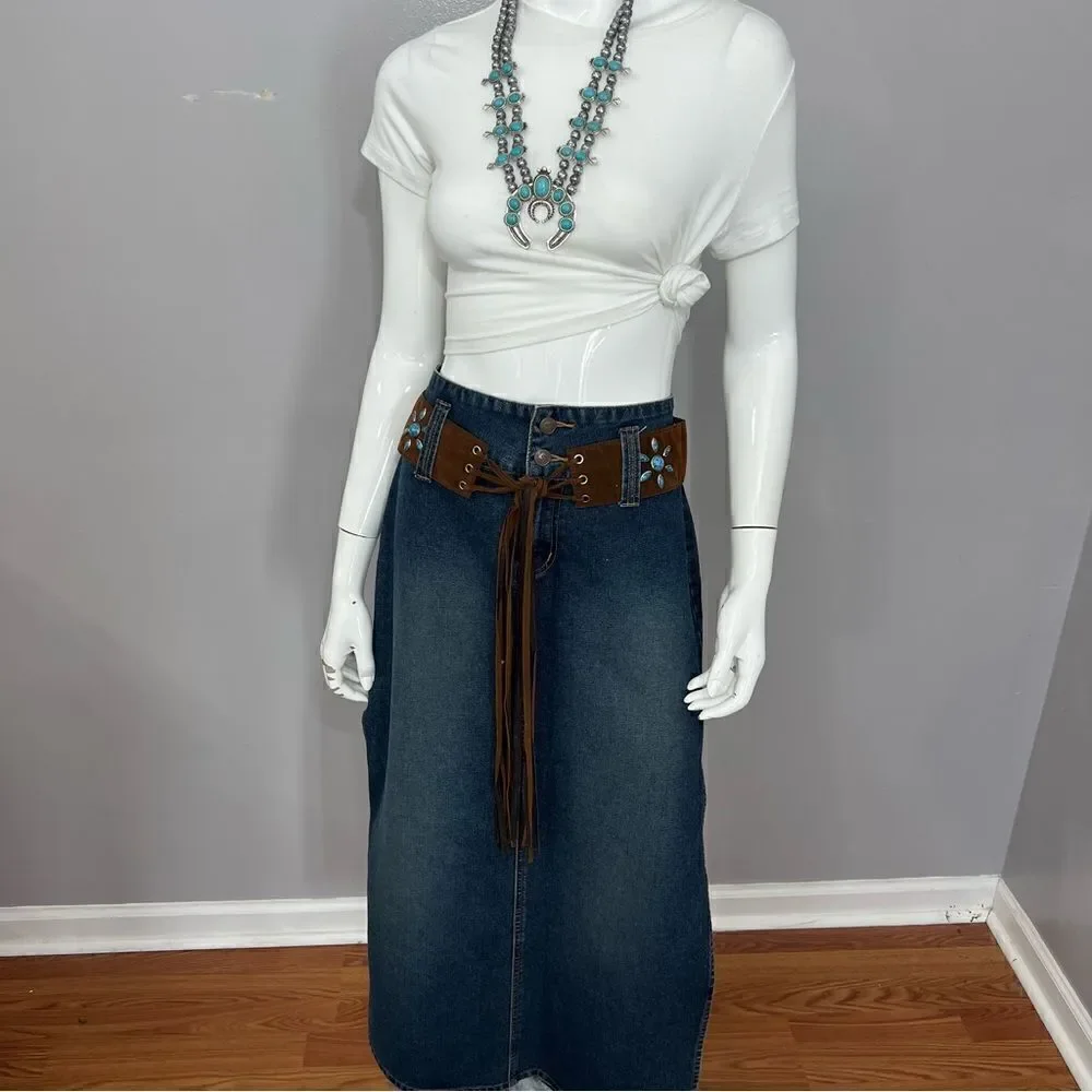 Vintage‎ Y2K Squeeze by Stephen Hardy side slit midi blue jean skirt - 9/10